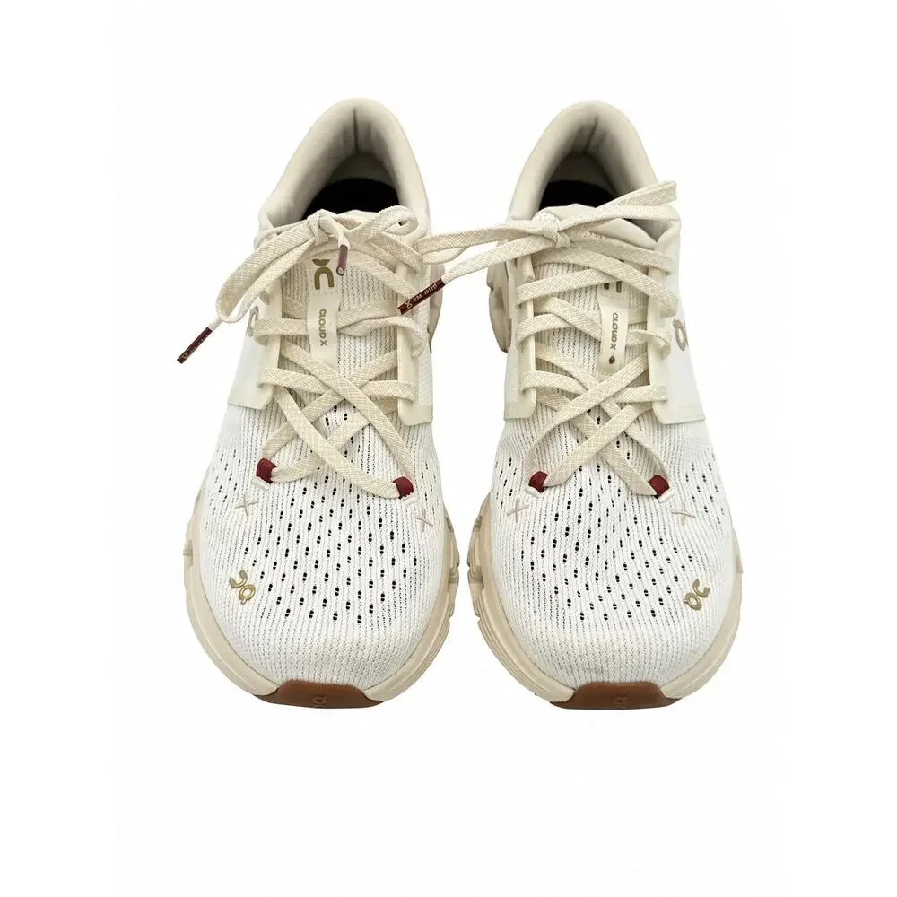 On Cloud X 4 Mens US 8 Ivory Cream Burgundy Training Shoes CloudTec EUC